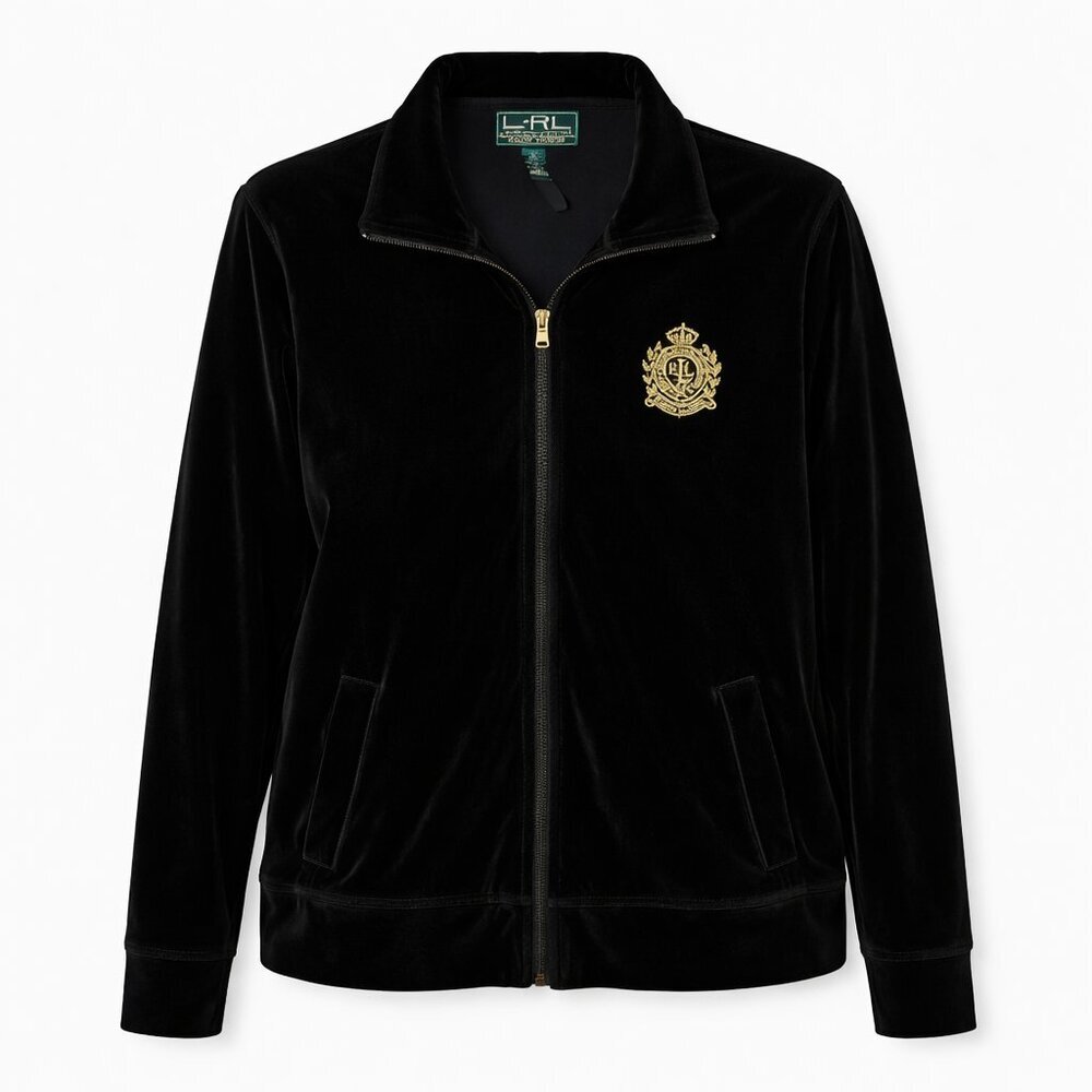 Ralph Lauren Active Black Velour Zip-Up Jacket Women’s Size 1X | Luxe Athleisure